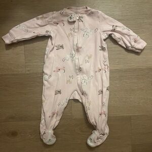Baby Pink Footed One-Piece Pajamas - Soft Animal Print